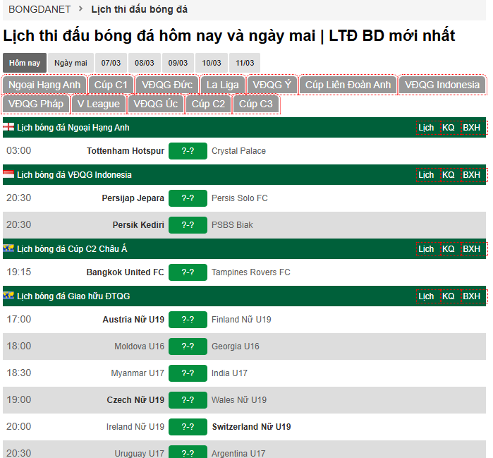 Lịch thi đấu bóng đá hôm nay đầy đủ mọi tiện ích
